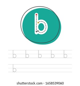 Learning to write a small letter. A practical sheet from a set of exercises for the development and education of children. Spelling a letter from the English alphabet. Vector illustration.