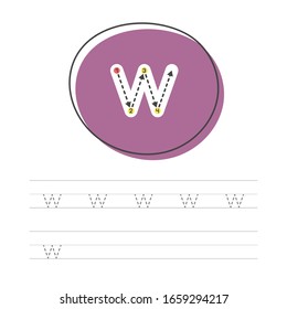 Learning to write a small letter. A practical sheet from a set of exercises for the development and education of children. Spelling a letter from the English alphabet. Vector illustration.
