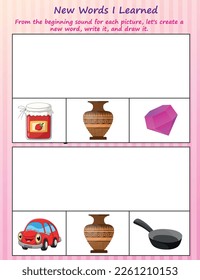 Learning to Write Three-Letter Words Worksheets, Kids Worksheets, Homeschool, Phonics, Beginning Sounds Worksheets, Logic Literacy Worksheets, Solution Jug and Cup.

