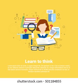 Learting To Think Education Online Web Banner Flat Vector Illustration