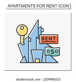 Lease color icon. Modern urban office for rent. Casual futuristic building.Apartment for rent concept. Isolated vector illustration