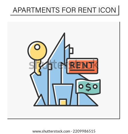 Lease color icon. Modern urban office for rent. Casual futuristic building.Apartment for rent concept. Isolated vector illustration