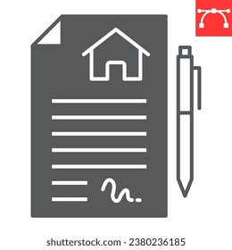 Lease contract glyph icon, real estate and signature, house agreement vector icon, vector graphics, editable stroke solid sign, eps 10.