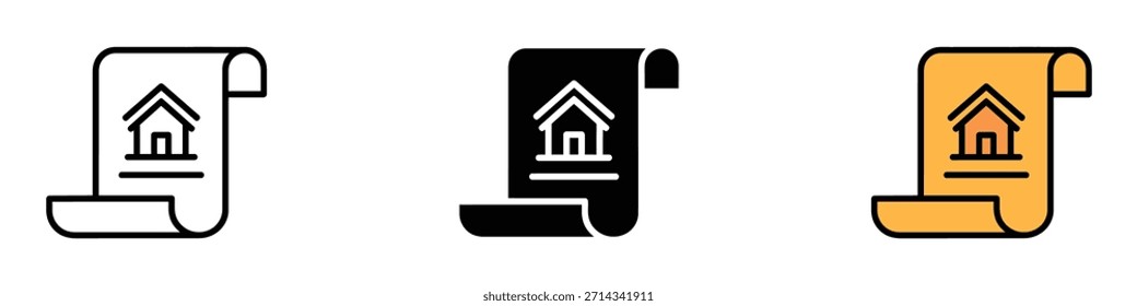 Vector de icono de contrato de arrendamiento. documento de la casa, símbolo de contrato de bienes raíces. Ilustración vectorial.