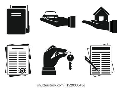 Lease contract icons set. Simple set of lease contract vector icons for web design on white background