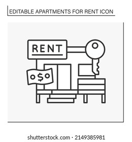 Lease line icon. Comfortable wooden building for rent. Cozy house beach villa.Apartment for rent concept. Isolated vector illustration. Editable stroke