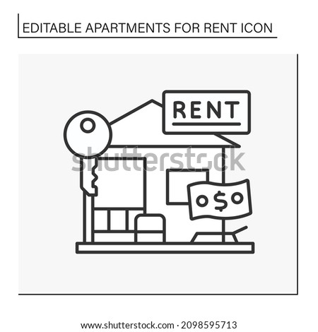 Lease line icon. Cozy house for rent. Comfortable small summer villa for living. Fixed amount of money. Apartment for rent concept. Isolated vector illustration. Editable stroke