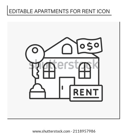 Lease line icon. Cozy house for rent. Comfortable small house for living. Fixed amount of money. Apartment for rent concept. Isolated vector illustration. Editable stroke