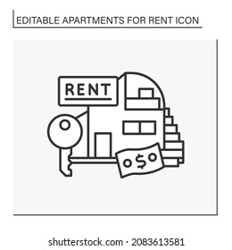 Lease line icon. Modern residence for rent. Fixed amount of money, regularly paid for house. Apartment for rent concept. Isolated vector illustration. Editable stroke