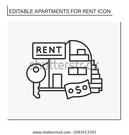 Lease line icon. Modern residence for rent. Fixed amount of money, regularly paid for house. Apartment for rent concept. Isolated vector illustration. Editable stroke