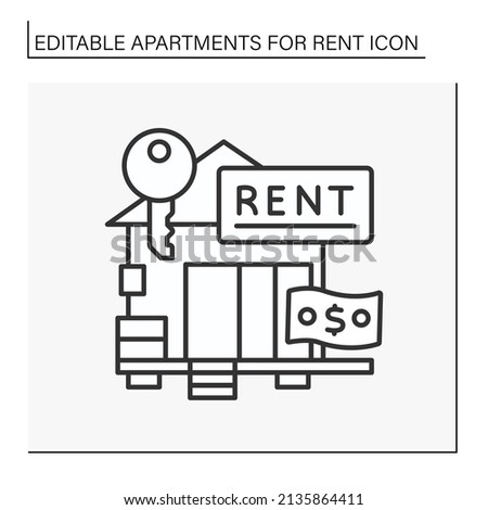 Lease line icon.Modern comfortable house for rent. Small summer villa for living. Fixed amount of money. Apartment for rent concept. Isolated vector illustration. Editable stroke