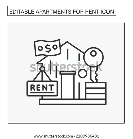 Lease line icon.Wooden beach villa for rent. Cozy house for rent. Fixed amount of money. Apartment for rent concept. Isolated vector illustration. Editable stroke