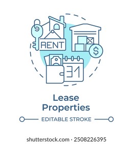 Lease property soft blue concept icon. Real estate status. Different realty for rent. Rental agreement. Round shape line illustration. Abstract idea. Graphic design. Easy to use in article