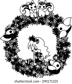 The lease of  small animals and a girl in the dress of the maple.