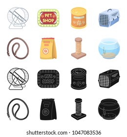 Leash, feed and other zoo store products.Pet shop set collection icons in black,cartoon style vector symbol stock illustration web.