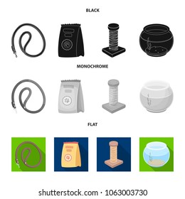 Leash, feed and other zoo store products.Pet shop set collection icons in black, flat, monochrome style vector symbol stock illustration web.
