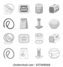 Leash, feed and other zoo store products.Pet shop set collection icons in outline,monochrome style vector symbol stock illustration web.