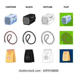 Leash, feed and other zoo store products.Pet shop set collection icons in cartoon,black,outline,flat style vector symbol stock illustration web.