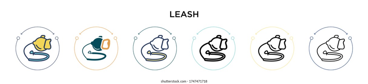 Leash icon in filled, thin line, outline and stroke style. Vector illustration of two colored and black leash vector icons designs can be used for mobile, ui, web