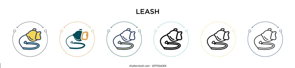 Leash icon in filled, thin line, outline and stroke style. Vector illustration of two colored and black leash vector icons designs can be used for mobile, ui, web