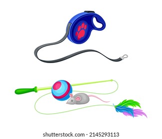 Correa para mascotas y juguetes. Accesorio para animales de compañía ilustración vectorial de dibujos animados