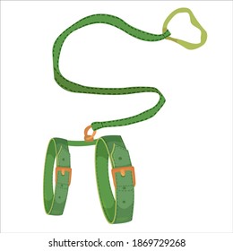 Leash for walking dogs or cats green color. Accessories for pets. An element from a set of doodles drawn by hand. Isolated illustration on a white background.