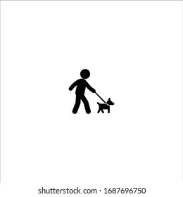 Leashed Dogs Icon, A Man Holding A Dog On A Leash - Vector