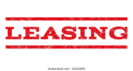 Leasing watermark stamp. Text caption between horizontal parallel lines with grunge design style. Rubber seal red stamp with dirty texture. Vector ink imprint on a white background.