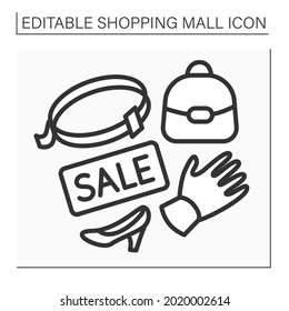 Leather accessories line icon. Sale on casual accessories. Leather shoes, bags, gloves. Shopping mall concept. Isolated vector illustration. Editable stroke