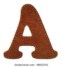 Leather alphabet. Leather textured letter A. Vector eps10 background