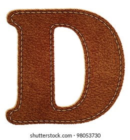 Leather alphabet. Leather textured letter D. Vector eps10 background