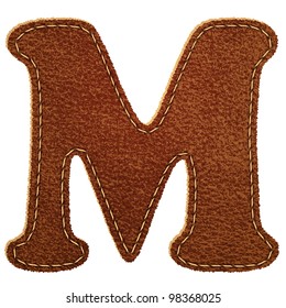 Leather alphabet. Leather textured letter M. Vector eps10 background