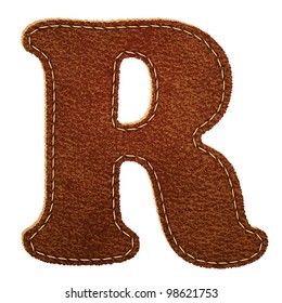 Leather alphabet. Leather textured letter R. Vector eps10 background