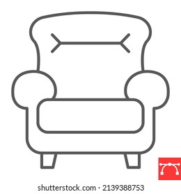 Leather armchair line icon, furniture and interior, armchair vector icon, vector graphics, editable stroke outline sign, eps 10.