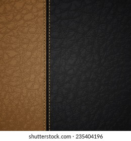 Leather background with a brown and black stripes and stitches