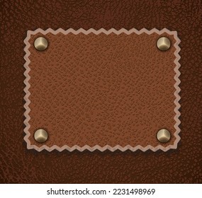 Leather background with label and metal accessories - eps10. Vintage realistic graphic template with frame and metal rivets.