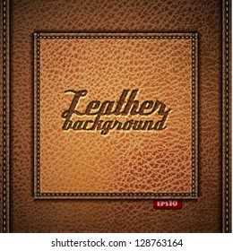 Leather background with label and stitches - eps10