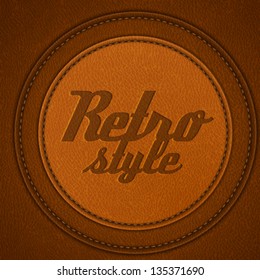 Leather background with round stitched labels - eps10