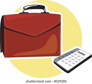 a leather bag and calculator	