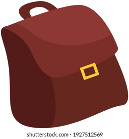 Leather bag with handle and buckles. Container for transporting items. Large full bag isolated on white background. Brown handbag as accessory for girl style. Stylish handbag vector illustration
