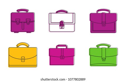 Leather bag icon set. Color outline set of leather bag vector icons for web design isolated on white background