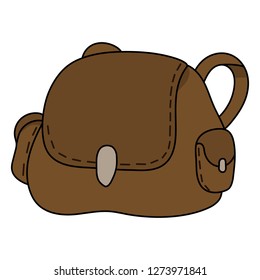 Leather Bag isolated on white background. Cartoon Handbag for Travel, Camping. Vector illustration for Design, Game, Card, Web.