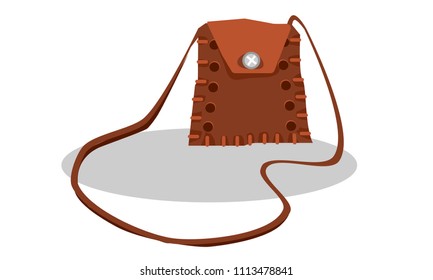Leather bag, pouch, hand luggage in a flat style, cartoon. Colorful hand drawn vector stock illustration. 