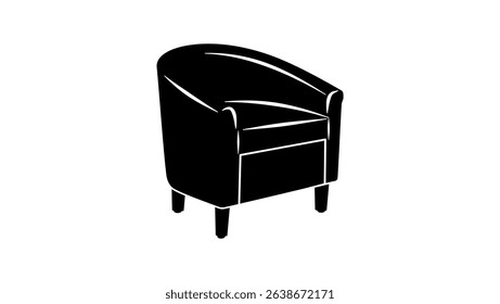 Leather Barrel Accent Chair for Living Room, black isolated silhouette