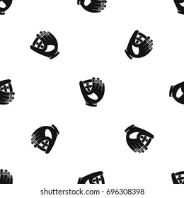 Leather baseball glove pattern repeat seamless in black color for any design. Vector geometric illustration