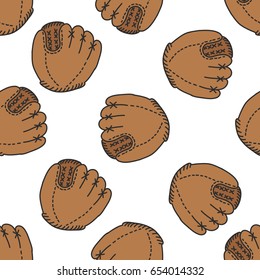 leather baseball glove. seamless doodle pattern.