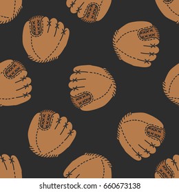 leather baseball glove. seamless doodle pattern.