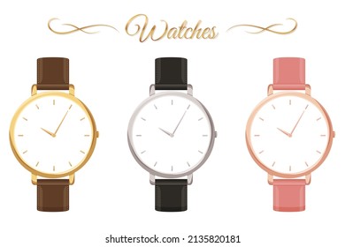Leather belt analog watch. Vector illustration.