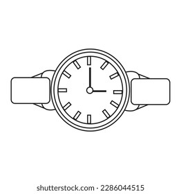 Leather belt. Clip art. Contour lines illustration isolated on white.Stylish classic luxury mechanic business style elegant hand watches with roman numerals. 