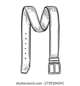 leather belt coil vector line art hand drawn illustration